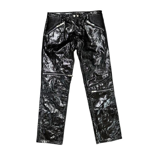 Zara Woman Premium Denim Black Coated Pants Size 26 Faux Leather Shiny Moto - Picture 1 of 7